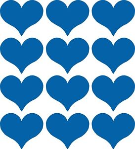 Set of 12 Blue Heart Vinyl Decal Stickers - 3", windows, cars, parties