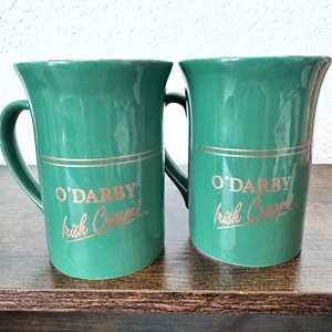 O'Darby Irish Cream Coffee Tea Mug Cup Green Gold Letters Made in Ireland_2 Lot - Picture 1 of 9