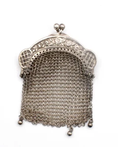 Piccola Borsa Portamonete Argento Maglie Decorate Rose Old - Picture 1 of 7