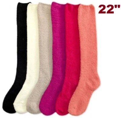 3 Pair Women Plush Pastel Winter Socks Long Knee High Cozy Fuzzy 9-11 Slipper - Image 1 of 2