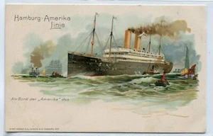 Postal litográfica Steamer America Dampfer Hamburg America Line Alemania - Imagen 1 de 1