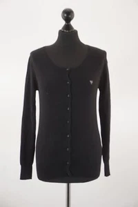 GUESS Damen Cardigan Strickjacke M schwarz leicht Rundhals Knopf + Baumwolle - Bild 1 von 5