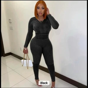 Long Sleeve See Through Ankle Length Mesh Clubwear Jumpsuit - Picture 1 of 13