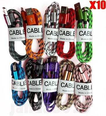  LOTE 10X 3 PÉS cabo USB trançado cabo carregador compatível com iPhone 8 7 6 Plus X  - Imagem 1 de 2