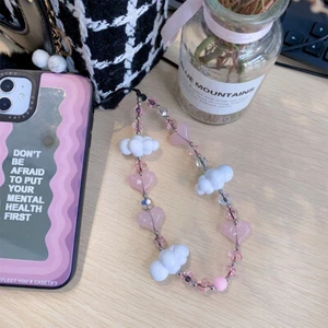 Y2K Love Heart Clouds Phone Lanyard Wristband Sweet Beaded Phone Strap Keych _yi - Zdjęcie 1 z 8