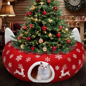 CORALMEE Cat Tunnel Christmas Tree Skirt, Cat Tunnel Bed with Hanging Toy Bal... - Picture 1 of 7