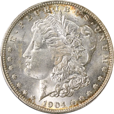 Dólar de plata Morgan 1904-O graduación profesional MS64 - Tonificación Foto 1 de 4