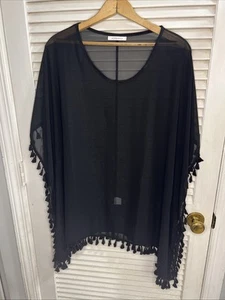 Adreamly women's tunic One Size black semi sheer beach cover up polyester - Picture 1 of 4
