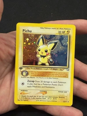 Pokémon TCG— Pichu 12/111 - 1st Edition - Neo Genesis Holo Rare w/SWIRL! NM  - Image 1 of 4