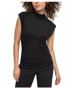Dkny Women's Black Solid Shirred Mock-Neck Sleeveless Top Size Petite Small - Picture 1 of 4