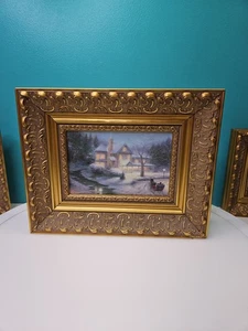Thomas Kinkade MOONLIT SLEIGH RIDE Print Gilded Chipped Frame Cracked - Picture 1 of 16