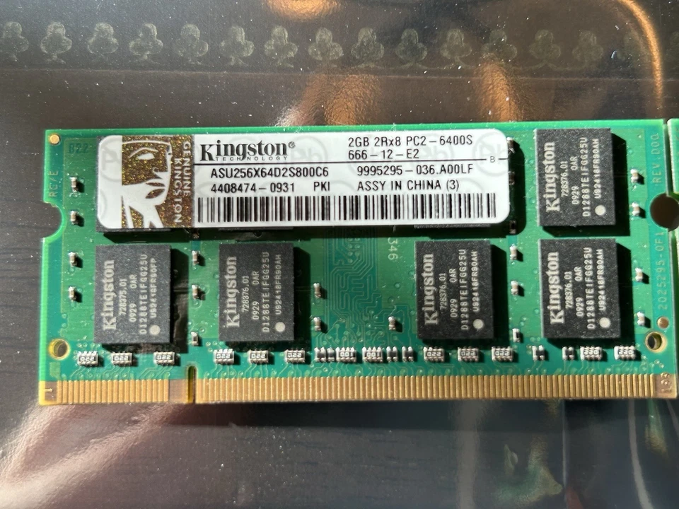 Kingston 4GB (2×2GB) DDR2 800MHz PC2-6400S CL6 SODIMM Kit ASU256X64D2S800C6 - Image 1 of 2