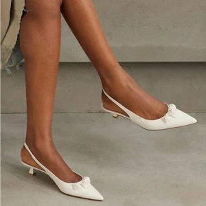 NEW NIB Stuart Weitzman Rosie 35 Appliqué Point Toe Slingback Pumps Cream SIZE 7 - Picture 1 of 14