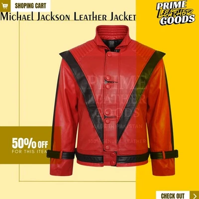 Michael Jackson Red Thriller Leather Jacket Halloween Costume MJ Cosplay Jacket - Image 1 of 4