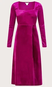 New Monsoon Velvet Dress UK 22 Pink Rachel Midi Long Sleeve Party - Picture 1 of 8