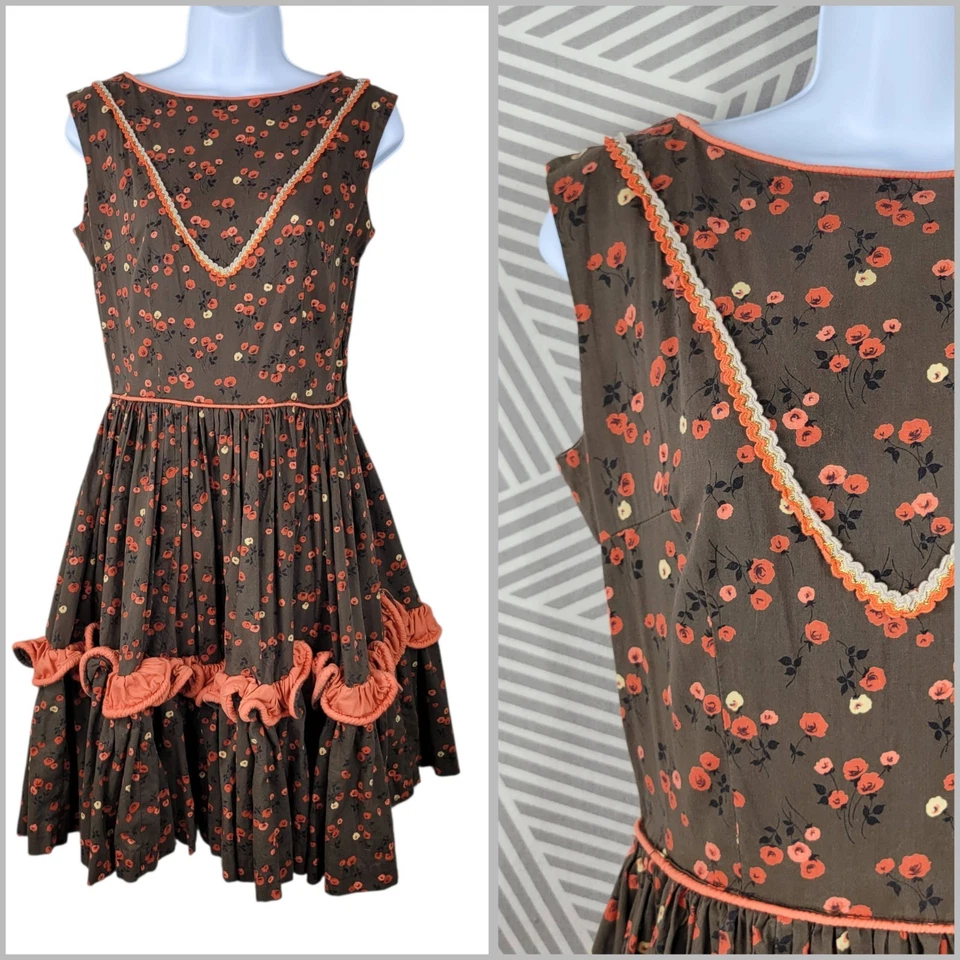 Vintage Pinup Dress Flare Circle Skirt Size Small Medium Western Cowgirl Dance - Image 1 of 4