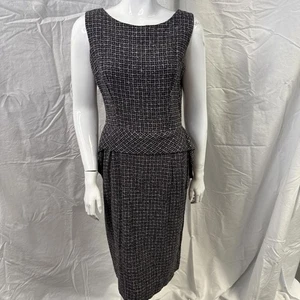 Vintage Etuikleid schwarz weiß Tweed ärmellos Schößchen Arbeit Cocktail M - Bild 1 von 12