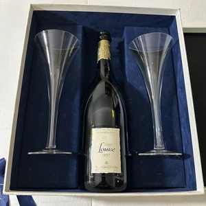 Empty Pommery Cuvée Louise 1995 Champagne Bottle & 2 Glasses In Box Rare Set - Picture 1 of 7