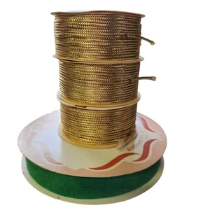 Vtg Cleo Metallic Tinsel Cord & WFR Emerald Green Velvet Ribbon Crafts Sewing  - Picture 1 of 2