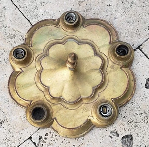 Antico lampadario elettrico vintage pesante ottone incasso 5 prese 15" - Foto 1 di 12