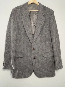 Harris Tweed Gray Herringbone Sport Coat 100% Scottish Wool VTG USA - Picture 1 of 13