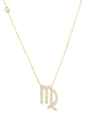 Gold Tierkreis Sternzeichen Astrologische Jungfrau Anhänger Halskette Weiß Cz - Bild 1 von 4