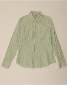 BENETTON Womens Shirt UK 18 XL Green Pinstripe Cotton AN04 - Picture 1 of 4