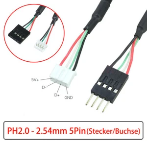 JST PH2.0mm 4Pin auf PC Motherboard 5Pin Stecker / Buchse Adapterkabel 20cm 30cm - Picture 1 of 6
