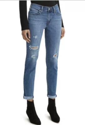 Levis Boyfriend Jeans Mid-Rise Stretch Sz 4, 27W  X 27L Tapered Distressed NEW - Image 1 of 4