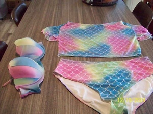 Damen Badeanzug Set, 3 tlg. Rosa-Blau-Limette, Gr. 3XL - Bild 1 von 4