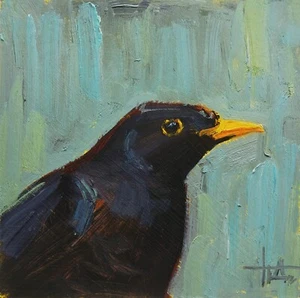 Vogel Amsel Ölgemälde 5x5 cm signiert vom Künstler - Bild 1 von 5