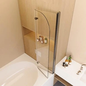 34"x58"Tub Shower Door Panel, Bifold&Frameless Bathtub 1/4"Glass Rotatable Pivot - Picture 1 of 32