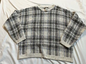 Pullover Sweater Mens XL Heavy Cotton Blend Plaid Winter Holiday Grandpa Preppy - Picture 1 of 14