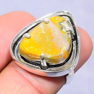 Gift For Her Bumblebee Jasper Natural Cluster Ring Size 7 Silver - Picture 1 of 3