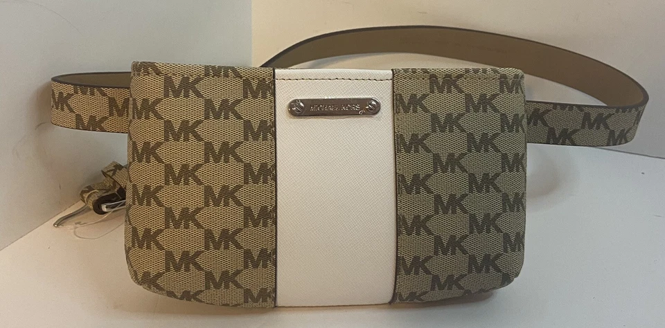 Michael Kors Signature Waist Fanny Pack Belt Bag Wallet Beige White S/m