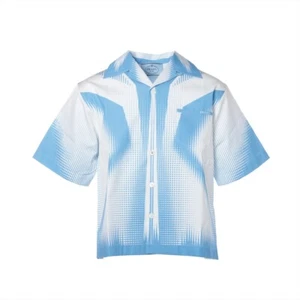 Prada 21SS Cotton Shirt S Men's Blue x white Open collar UCS318 - Picture 1 of 7