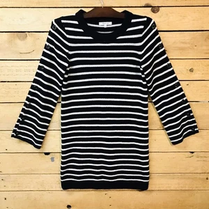 Vestido Suéter Madewell Rayas Lana Merino Mangas Botones Negro Blanco XXS 2XS - Imagen 1 de 12