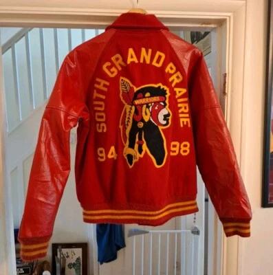 Vintage 1990s Red Wool Naugahyde Varsity Letterman Jacket South Grand Praire * - Image 1 of 4