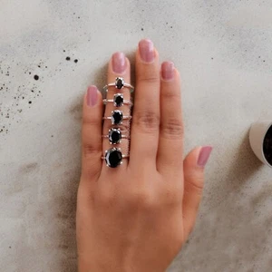 Oval Black Onyx engagement ring Silver ring Simulant Ring Gift for her FD330 - Picture 1 of 8