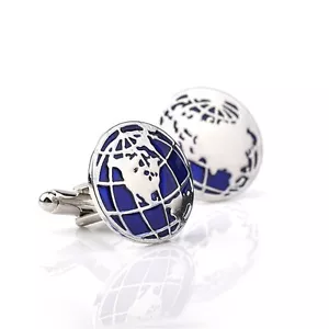 1 Pair Men's Earth Globe Cufflinks Blue World's Map Pattern Wedding Cuff Links