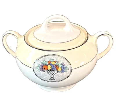 ZS & Co Sugar Bowl Lid Bavaria VTG Germany Fruit Basket Porcelain numbered - Image 1 of 4