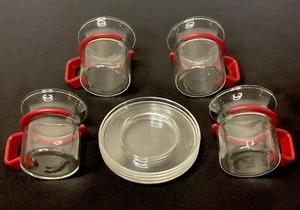 Vintage Retro SET OF 4 RED HANDLED ‘BODUM’ ESPRESSO Coffee Cups Saucers 8 Pieces - Picture 1 of 8