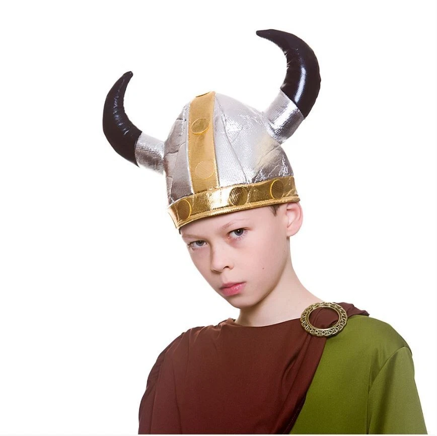 CASCO VIKINGO para niños Vikingos Vestido de fantasía Sombrero nórdico Cuerno Medieval De lujo Suave Foto 1 de 1