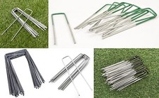 Galvanised artificial garden grass U PINS green metal bulk pegs anchor staples