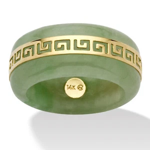 Genuine Green Jade 14k Yellow Gold "Greek Key" Ring - Picture 1 of 4