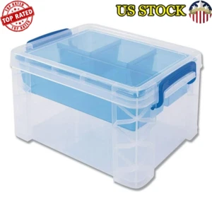Stackable Storage Box Snap-tight Lid Divided Tray Office School Organization New - Picture 1 of 5