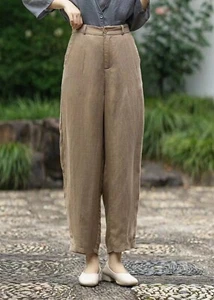 Womens Linen Casual Pants 2024 Summer Loose Fit One Button Style Casual Rousers - Picture 1 of 13