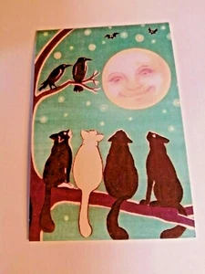Viktorianische Halloween Sideshow Vollmond und Katzen im Wald Vintage Postkarte - Bild 1 von 2