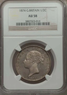 GREAT BRITAIN VICTORIA  1874  HALF-CROWN ALMOST UNCIRCULATED CERTIFIED NGC AU-58 - Image 1 of 4