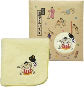 Imabari Japanese Sumo Embroidered Hand Towel Cream 22x22cm Made in Japan - Picture 1 of 7
